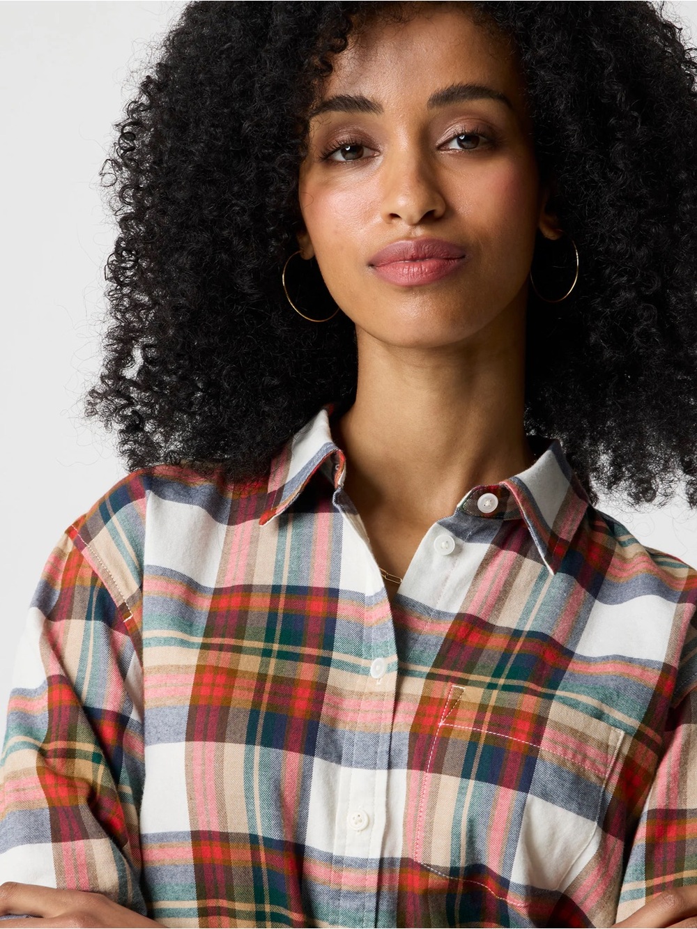 J. Crew Plaid Button-Down Shirt in Pink, Green, Tan and Blue